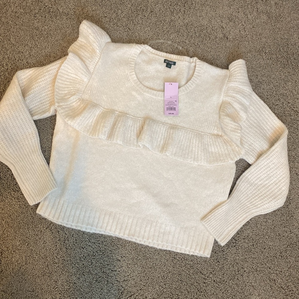 Wild Fable Cream Ruffle Sweater Large New - Picture 2 of 8